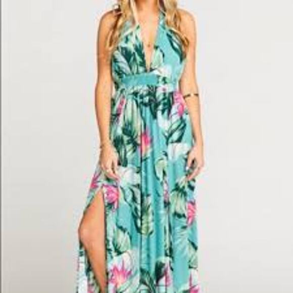 Show Me Your Mumu Tropical Print Halter Rayon Vacation Maxi Dress - Small - Picture 1 of 12